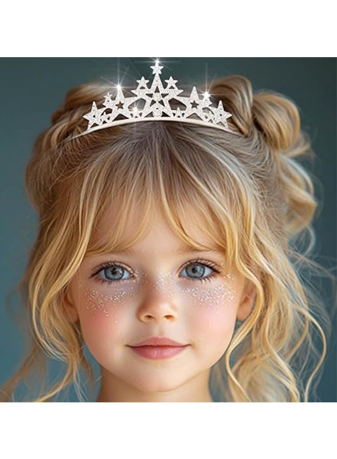 Happy D Girl's star crystal small crown silver children's princess crown with embedded rhinestones headband for birthday parties, bridal weddings, suitable for girls and children - Image 2