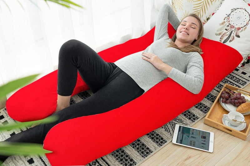 VOUIVRE U Shaped Pregnancy Pillow for Sleeping, Maternity Pillow for Pregnant Women with Washable Pillow Cover (RED)