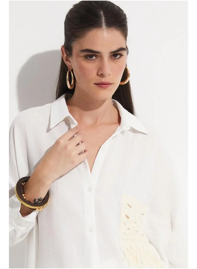 جون June Women Pocket Detailed Shirt White