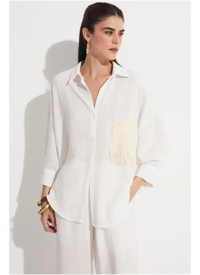 جون June Women Pocket Detailed Shirt White