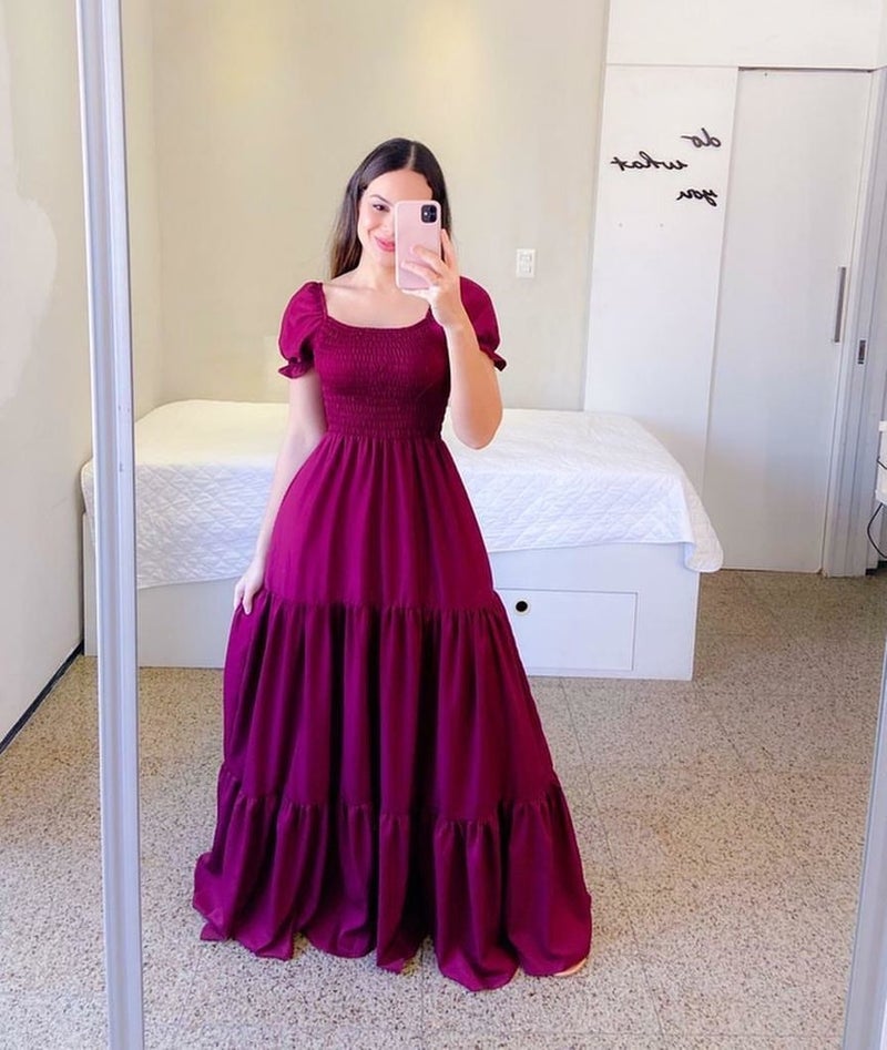 2025 cross-border new spring and summer European and American womens dress off-shoulder floral off-shoulder long color fairy skirt Deep red