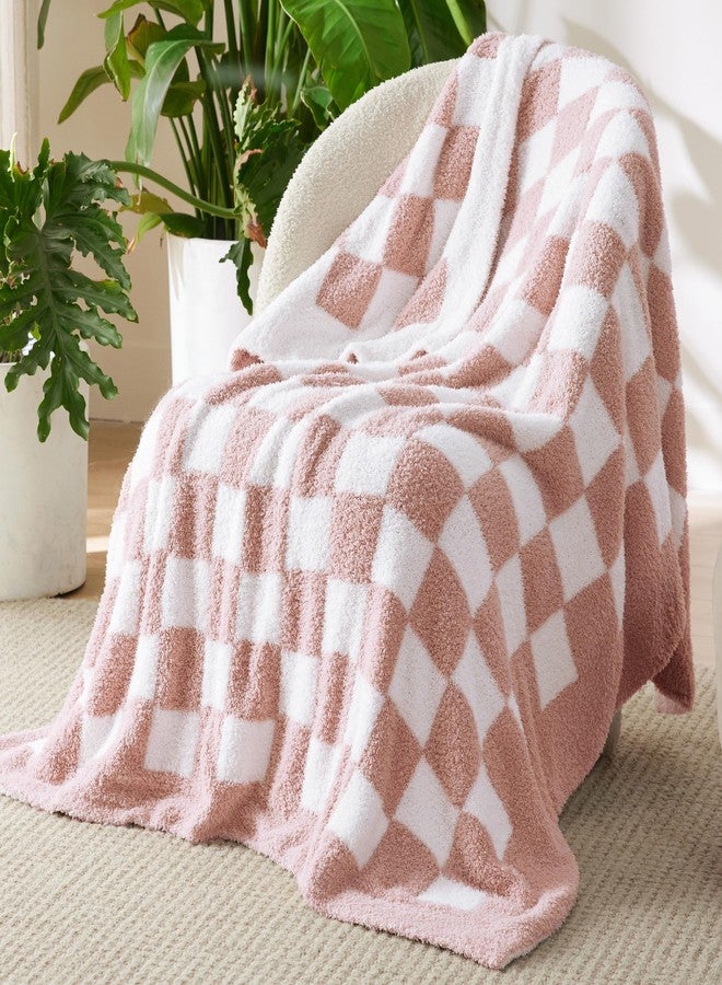Bedsure Fall Throw Blanket for Couch - Super Soft, Cozy & Warm Knit Checkered Blanket, Breathable, Lightweight & Fluffy for Bed & Sofa, Gentlesoft Pink, 60x80 Inches - Image 1