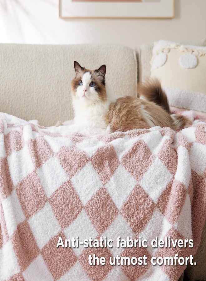 Bedsure Fall Throw Blanket for Couch - Super Soft, Cozy & Warm Knit Checkered Blanket, Breathable, Lightweight & Fluffy for Bed & Sofa, Gentlesoft Pink, 60x80 Inches - Image 4