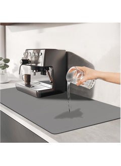 MileMelo Coffee Mat - Hide Stain Absorbent Rubber Backed Quick Drying Mat Fit Under Coffee Maker Espresso Machine - Coffee Bar Accessories Kitchen Counter Dish Drying Mat Grey  - Image 1