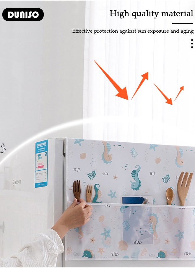 DUNISO Fridge Dust Cover Washer And Dryer Top Cover, Waterproof Multi-Purpose Top Covers with Storage Pocketswith 6 Storage Pockets, Suitable for Home and Kitchen 130×55CM  - Image 2