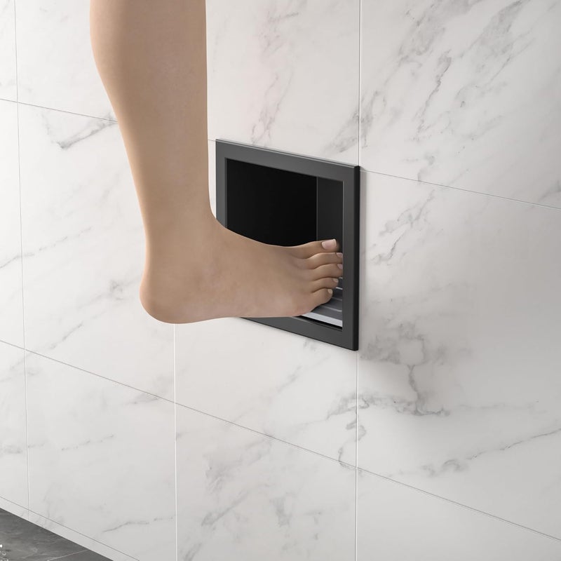Bernkot Shower Niche, 304 Stainless Steel Wall Niche Shower Stool for Bathroom, Recessed Shower Footrest w/Over Mount Installation, No Tile Needed (Matte Black, 4.8''x6'') - Image 1