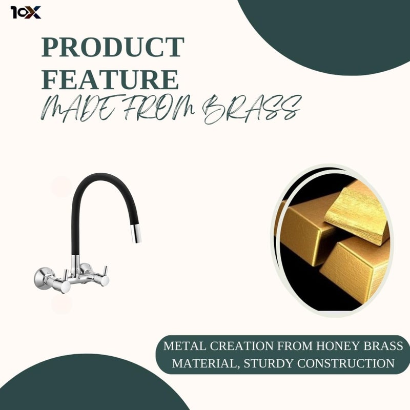 10X صنبور خلط حوض نحاسي للمطبخ BTl-9876 برأس مرن تدفق مزدوج أسود مع ميزة الماء الساخن/البارد، كروم (تدفق واحد) - Image 5