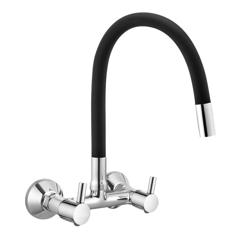 10X صنبور خلط حوض نحاسي للمطبخ BTl-9876 برأس مرن تدفق مزدوج أسود مع ميزة الماء الساخن/البارد، كروم (تدفق واحد) - Image 1