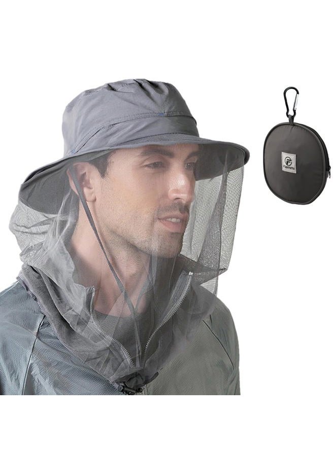 F Flammi Flammi UPF 50+ Mosquito Head Net Hat Fishing Hat Sun Protection Safari Boonie Hat Cap Outdoor for Men/Women Medium Grey - Image 1