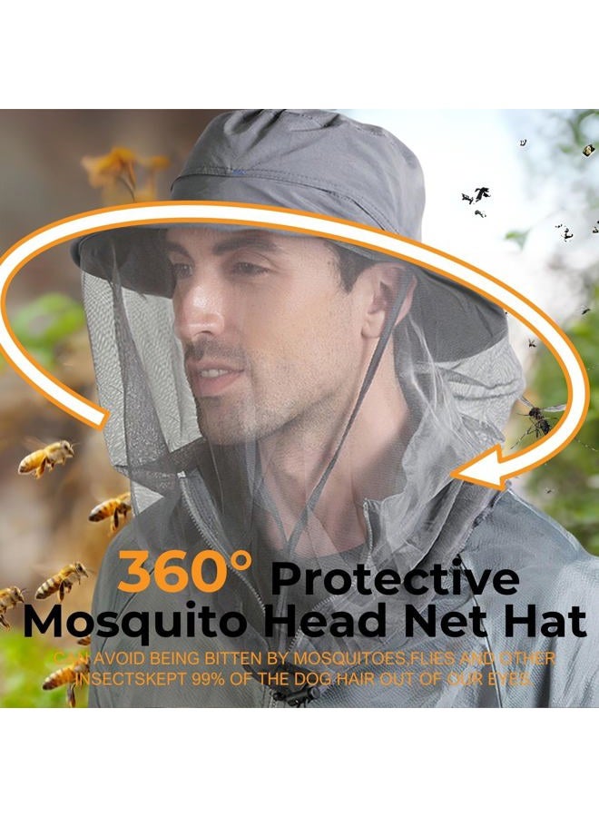 F Flammi Flammi UPF 50+ Mosquito Head Net Hat Fishing Hat Sun Protection Safari Boonie Hat Cap Outdoor for Men/Women Medium Grey - Image 5