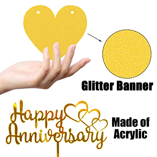 BANBALLON Happy Anniversary Decorations, Glitter Gold Black Happy Wedding Decorations Sets with Banner, Cake Topper, Glitter Hanging and Balloons for All Ages' Anniversary Party Decorations - Image 3