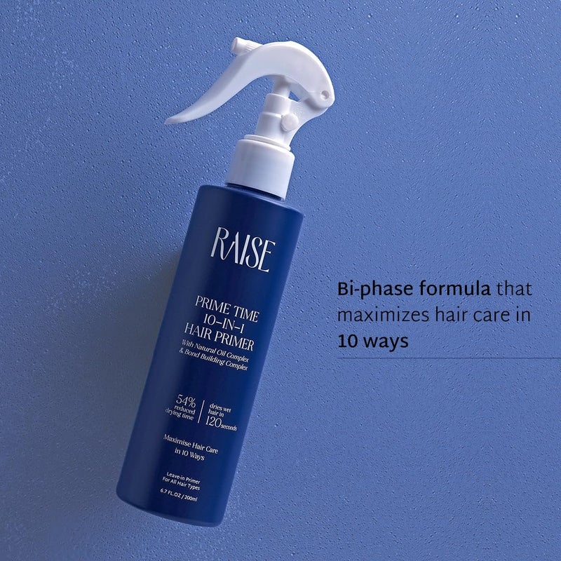 Raise Prime Time 10in1 Hair Primer  Heat Protectant with 10 Benefits  Enriched with Argan Oil  SLS  Paraben Free  Cuts Drying Time by 54  Frizz Control  200ml - Image 4