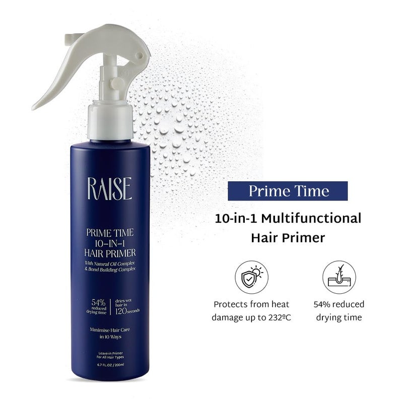 Raise Prime Time 10in1 Hair Primer  Heat Protectant with 10 Benefits  Enriched with Argan Oil  SLS  Paraben Free  Cuts Drying Time by 54  Frizz Control  200ml - Image 3