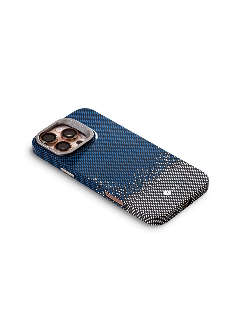 YNOT iPhone 16 Kevlar Fiber Case with MagSafe and Stand - Blue and Grey - Image 3