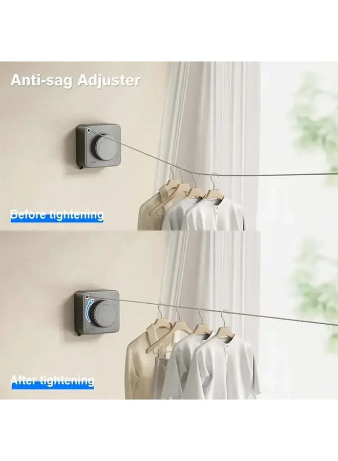 White Retractable Clothesline Indoor Outdoor Wall Mounted Non Sagging Drying Line - Image 3