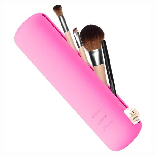 NFI essentials Large Travel Makeup Brush Holder, Silicone Portable Cosmetic Face Brushes Case with Magnetic Closure, Soft and Sleek Waterproof Small Makeup Brush Pouch - Image 1