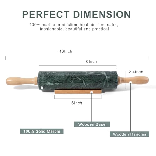 Koville Indian Green Marble Rolling Pin, Non-Stick Stone Dough Roller, 18 Inch Rolling Pin for Baking,Pasta, Dumpling, Ravioli, Fondant,Pie Crust, Kitchen Baking Pastry Tools, Kitchen Essential - Image 2