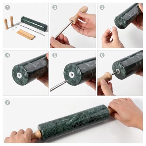 Koville Indian Green Marble Rolling Pin, Non-Stick Stone Dough Roller, 18 Inch Rolling Pin for Baking,Pasta, Dumpling, Ravioli, Fondant,Pie Crust, Kitchen Baking Pastry Tools, Kitchen Essential - Image 3