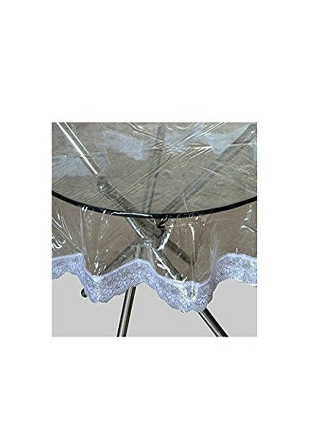 MONKDECOR PVC Transparent 6 Seater Round Dining Table Cover with Silver Lace (Size-72 Inch Round) - Image 5