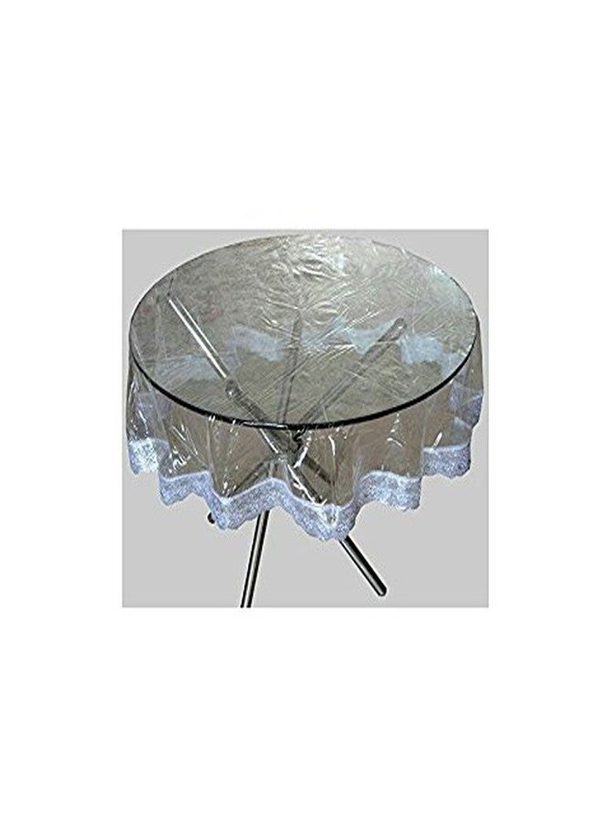 MONKDECOR PVC Transparent 6 Seater Round Dining Table Cover with Silver Lace (Size-72 Inch Round) - Image 4