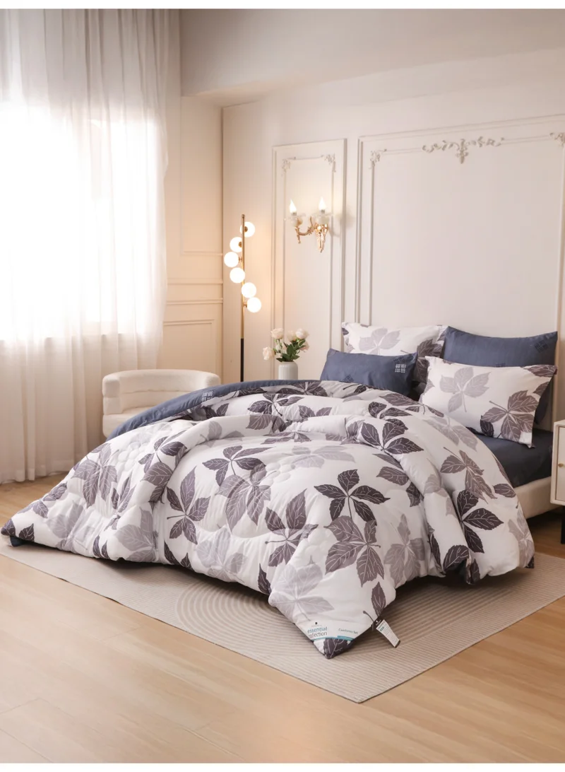 Donetella 6-Pcs Printed King Comforter Set | Fits 200x200 cm Size Bed | Soft Brushed Microfiber | Reversible Printed Comforter | 350 GSM Down Alternative Fill