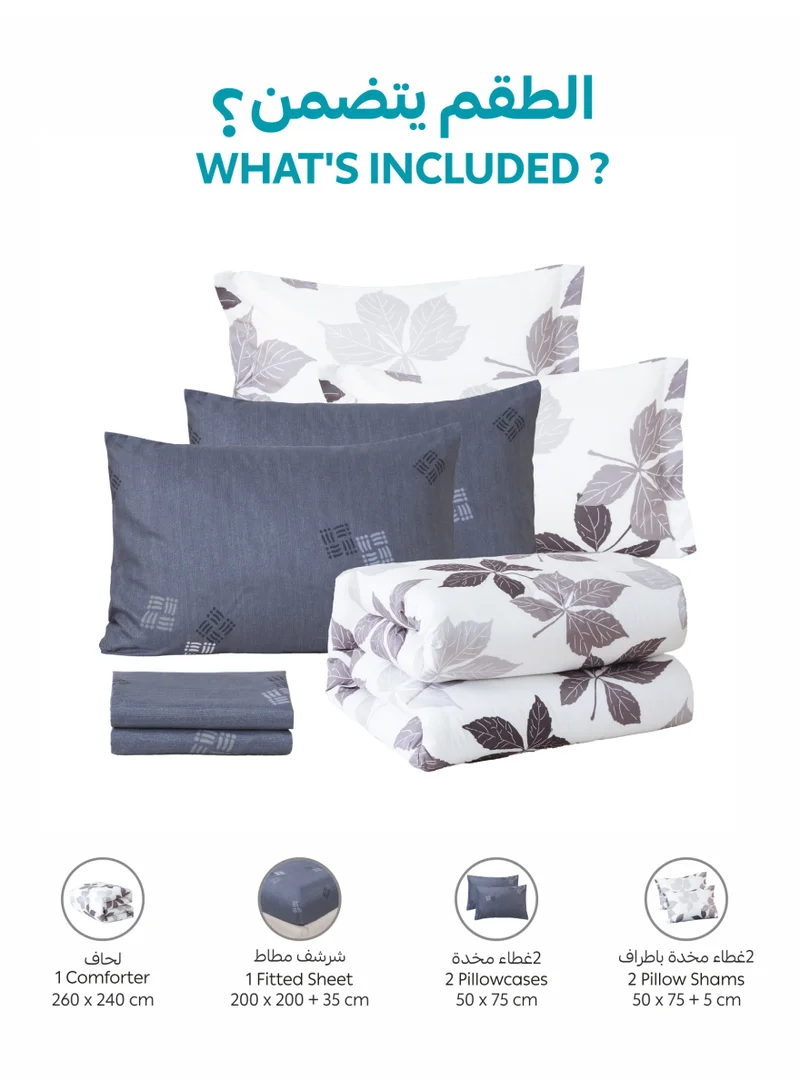 Donetella KING 6-Pcs Printed King Comforter Set | Fits 200x200 cm Size Bed | Soft Brushed Microfiber | Reversible Printed Comforter | 350 GSM Down Alternative Fill  | Best Price UAE