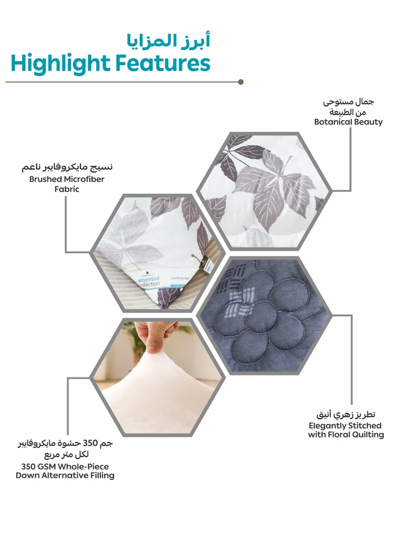 Donetella KING 6-Pcs Printed King Comforter Set | Fits 200x200 cm Size Bed | Soft Brushed Microfiber | Reversible Printed Comforter | 350 GSM Down Alternative Fill  | Best Price UAE