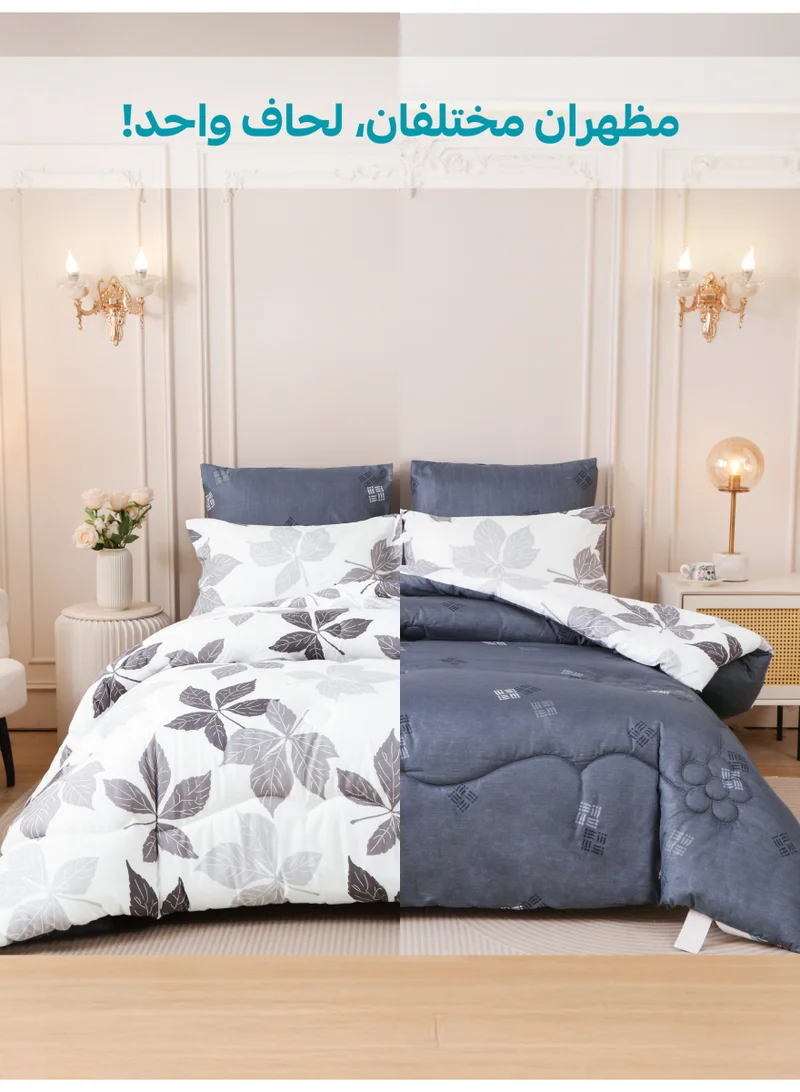 Donetella KING 6-Pcs Printed King Comforter Set | Fits 200x200 cm Size Bed | Soft Brushed Microfiber | Reversible Printed Comforter | 350 GSM Down Alternative Fill  | Best Price UAE
