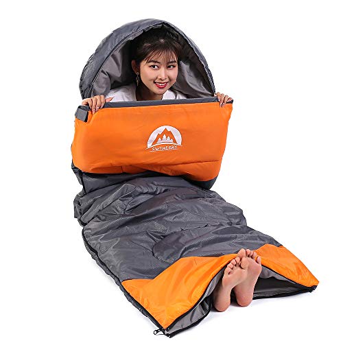 SWTMERRY Sleeping Bag 3 Seasons (Summer, Spring, Fall) Warm & Cool Weather - Lightweight,Waterproof Indoor & Outdoor Use for Kids, Teens & Adults for Camping Hiking, Backpacking (Grey Orange) - Image 4