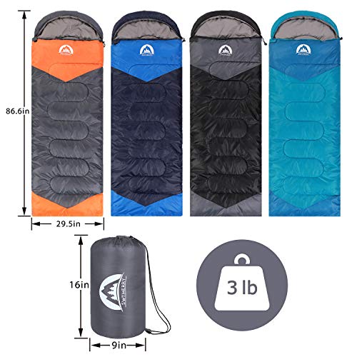 SWTMERRY Sleeping Bag 3 Seasons (Summer, Spring, Fall) Warm & Cool Weather - Lightweight,Waterproof Indoor & Outdoor Use for Kids, Teens & Adults for Camping Hiking, Backpacking (Grey Orange) - Image 2
