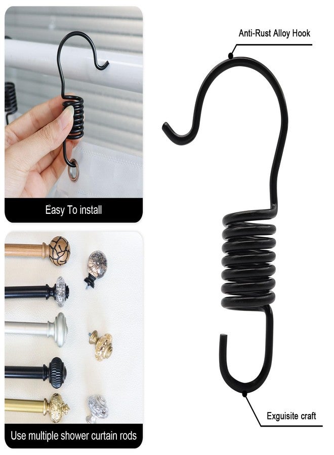 JTDTH 12 PCS Set of Shower Curtain Hooks, Spiral Hard Spring Shower Curtain Rings, Decorative Silver Shower Curtain Hook Rings, Rust Proof Shower Curtain Rings, Shower Curtain Hooks, Black - Image 4