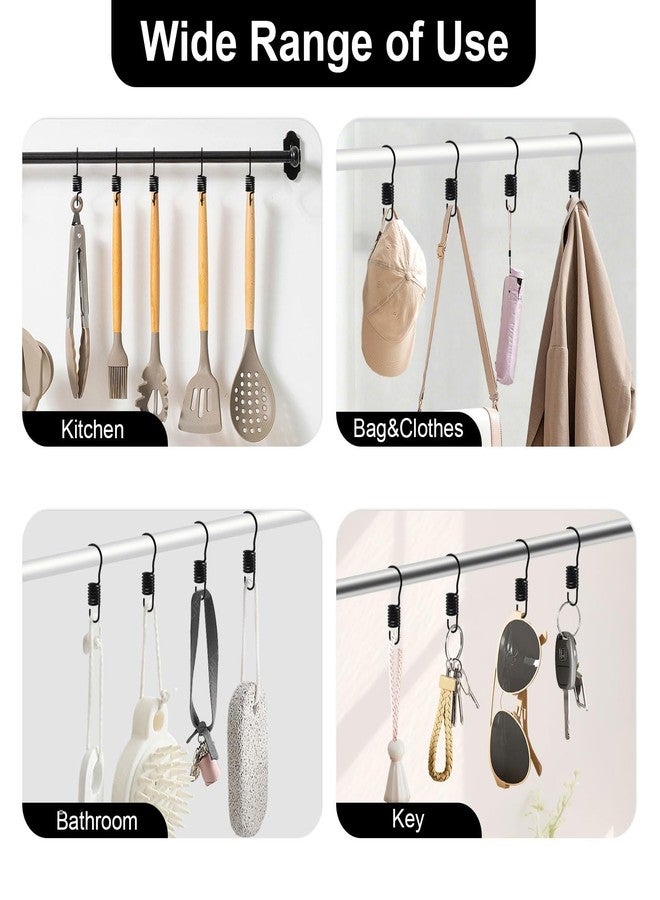 JTDTH 12 PCS Set of Shower Curtain Hooks, Spiral Hard Spring Shower Curtain Rings, Decorative Silver Shower Curtain Hook Rings, Rust Proof Shower Curtain Rings, Shower Curtain Hooks, Black - Image 3