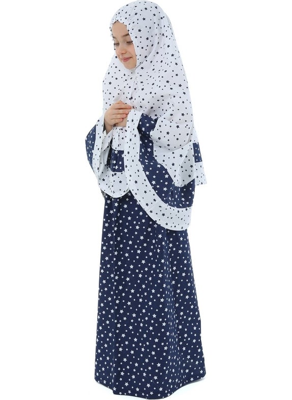 Elanesa  Girl Child's Prayer Dress Larci Blue Star Printed Belt Pattern  - Image 2