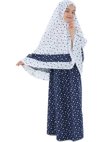 Elanesa  Girl Child's Prayer Dress Larci Blue Star Printed Belt Pattern  - Image 3