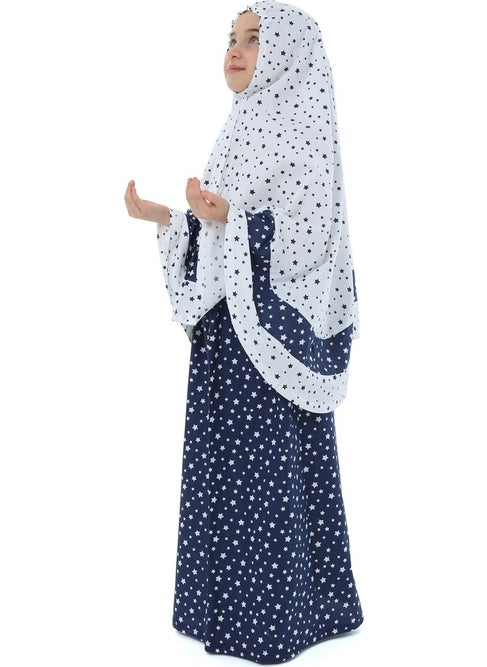 Elanesa  Girl Child's Prayer Dress Larci Blue Star Printed Belt Pattern  - Image 1