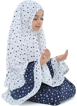Elanesa  Girl Child's Prayer Dress Larci Blue Star Printed Belt Pattern  - Image 4
