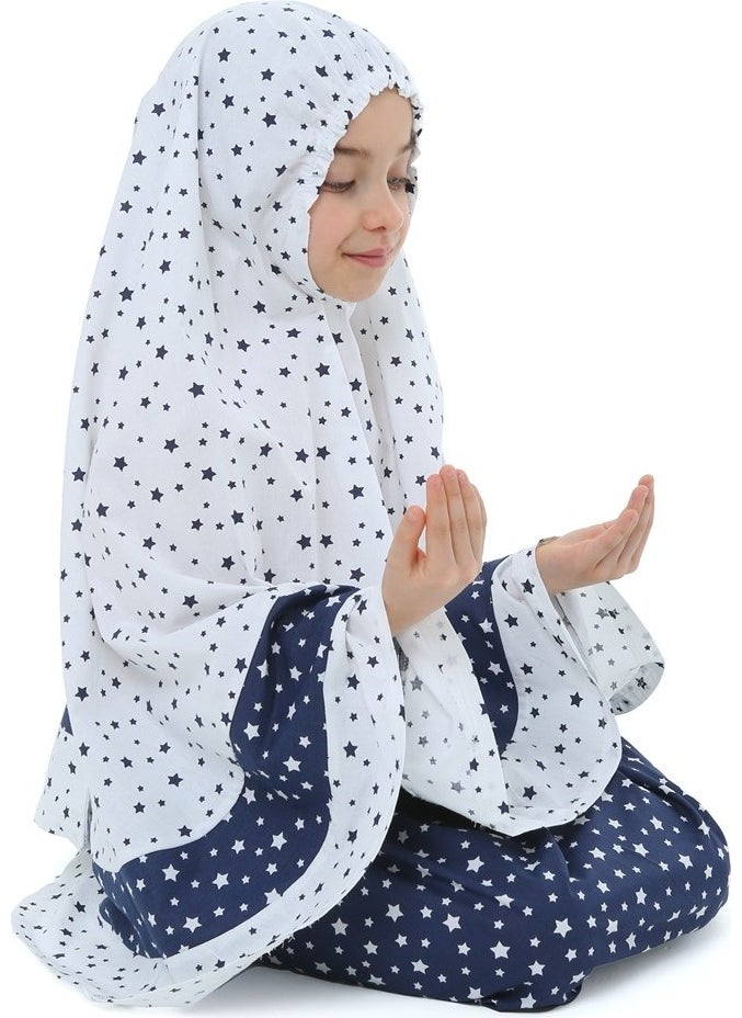 Elanesa  فستان صلاة للبنات لارسي مزخرف بنقش نجوم زرقاء مع حزام  - Image 4