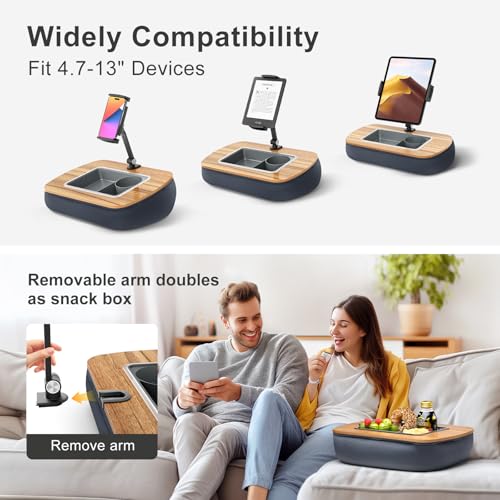 ERGONOV Tablet Pillow Stand for Lap Use,Adjustable iPad Holder with Snack Bowl,360° Rotating Clip for 4.7-13" Kindle,Phone,Tablet.Ideal for Hands-Free Reading and Relaxation on Bed,Couch,Recliner,Gray - Image 5