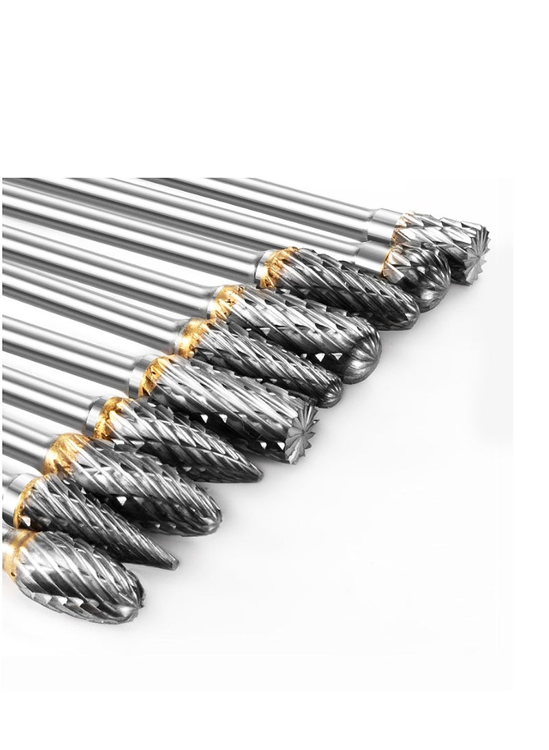 Yakumuz Carbide Burr Set Compatible with Dremel Rotary Tool, Yakumuz 10Pcs Die Grinder Bits Rotary File Rasp with 1/8" Shank Tool Accessories for Attachments Cutting Burrs Metal Grinding Engraving Porting Double Cut - Image 1