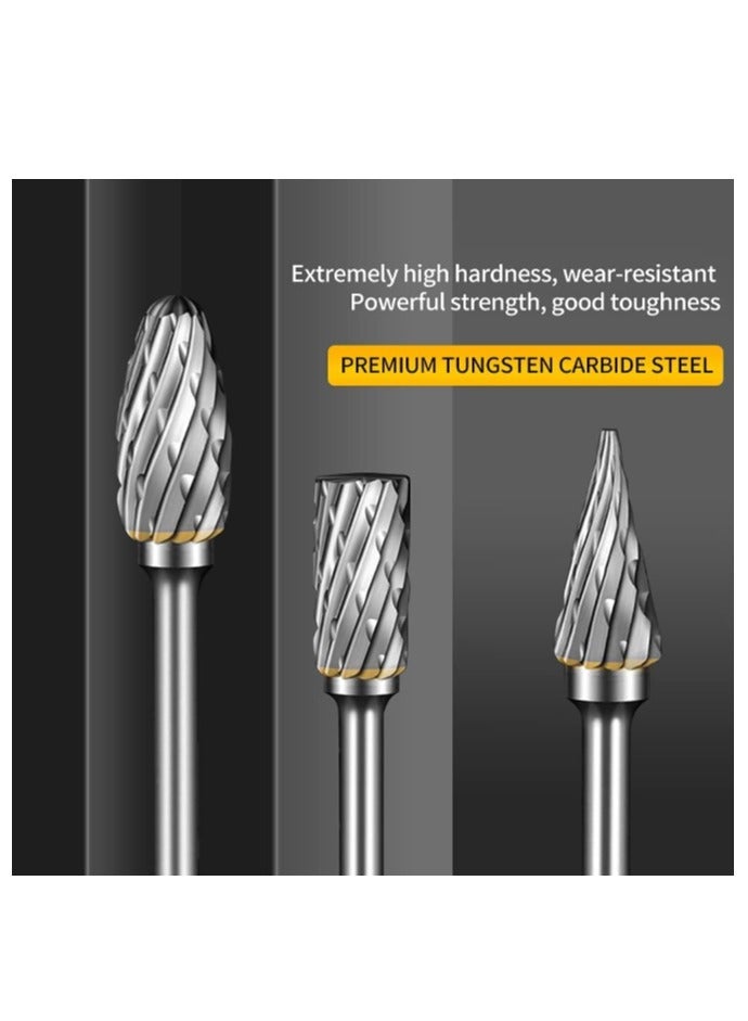 Yakumuz Carbide Burr Set Compatible with Dremel Rotary Tool, Yakumuz 10Pcs Die Grinder Bits Rotary File Rasp with 1/8" Shank Tool Accessories for Attachments Cutting Burrs Metal Grinding Engraving Porting Double Cut - Image 2