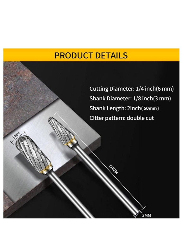 Yakumuz Carbide Burr Set Compatible with Dremel Rotary Tool, Yakumuz 10Pcs Die Grinder Bits Rotary File Rasp with 1/8" Shank Tool Accessories for Attachments Cutting Burrs Metal Grinding Engraving Porting Double Cut - Image 3