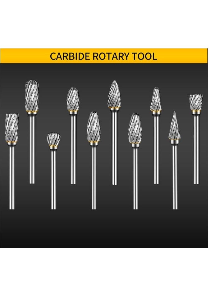 Yakumuz Carbide Burr Set Compatible with Dremel Rotary Tool, Yakumuz 10Pcs Die Grinder Bits Rotary File Rasp with 1/8" Shank Tool Accessories for Attachments Cutting Burrs Metal Grinding Engraving Porting Double Cut - Image 4