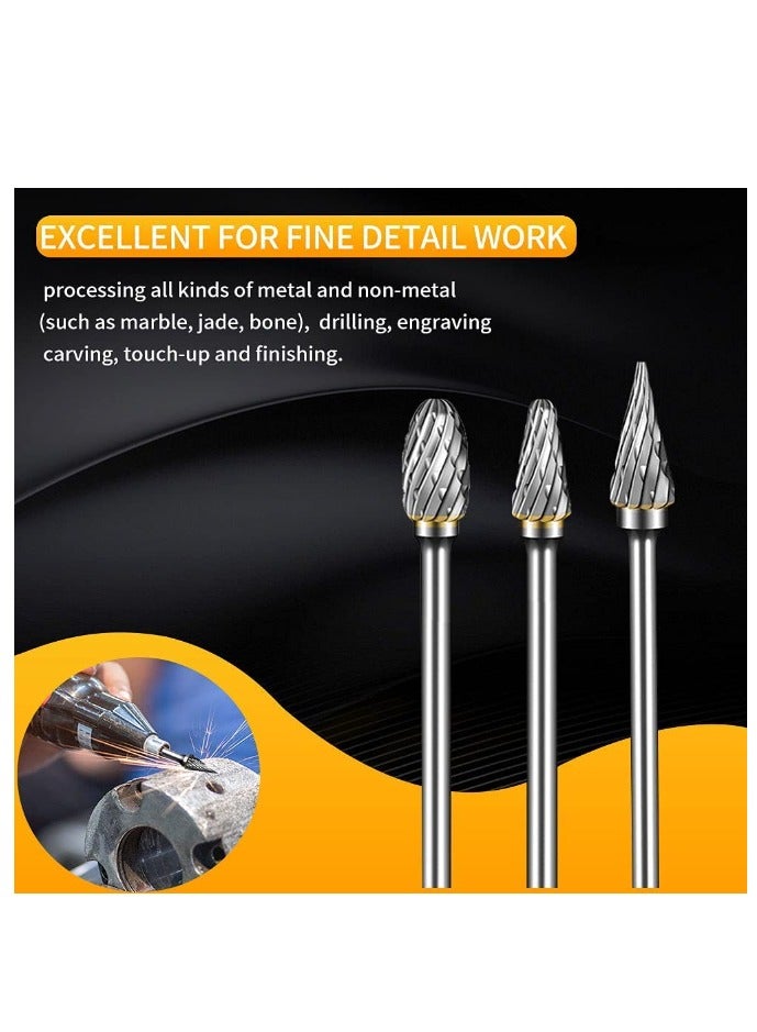 Yakumuz Carbide Burr Set Compatible with Dremel Rotary Tool, Yakumuz 10Pcs Die Grinder Bits Rotary File Rasp with 1/8" Shank Tool Accessories for Attachments Cutting Burrs Metal Grinding Engraving Porting Double Cut - Image 5