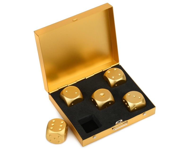 DS.DISTINCTIVE STYLE Aluminum Alloy Dice 5 Pieces 16mm Portable Metal Dices with Case 6 Sided Dice for Party Game - Image 1