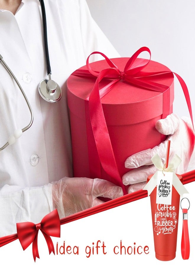 SiliFine 30 Sets Nurse Appreciation Gift Nurse Week Gift Bulk 24 oz Plastic Nurse Tumbler with Lid and Straw Reusable Nurse Cup with Silicone Keychain Bowknot Card Funny Nurse's Day Gifts (Simple) - Image 5