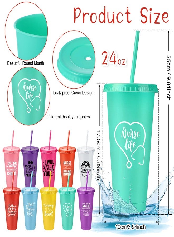 SiliFine 30 Sets Nurse Appreciation Gift Nurse Week Gift Bulk 24 oz Plastic Nurse Tumbler with Lid and Straw Reusable Nurse Cup with Silicone Keychain Bowknot Card Funny Nurse's Day Gifts (Simple) - Image 2
