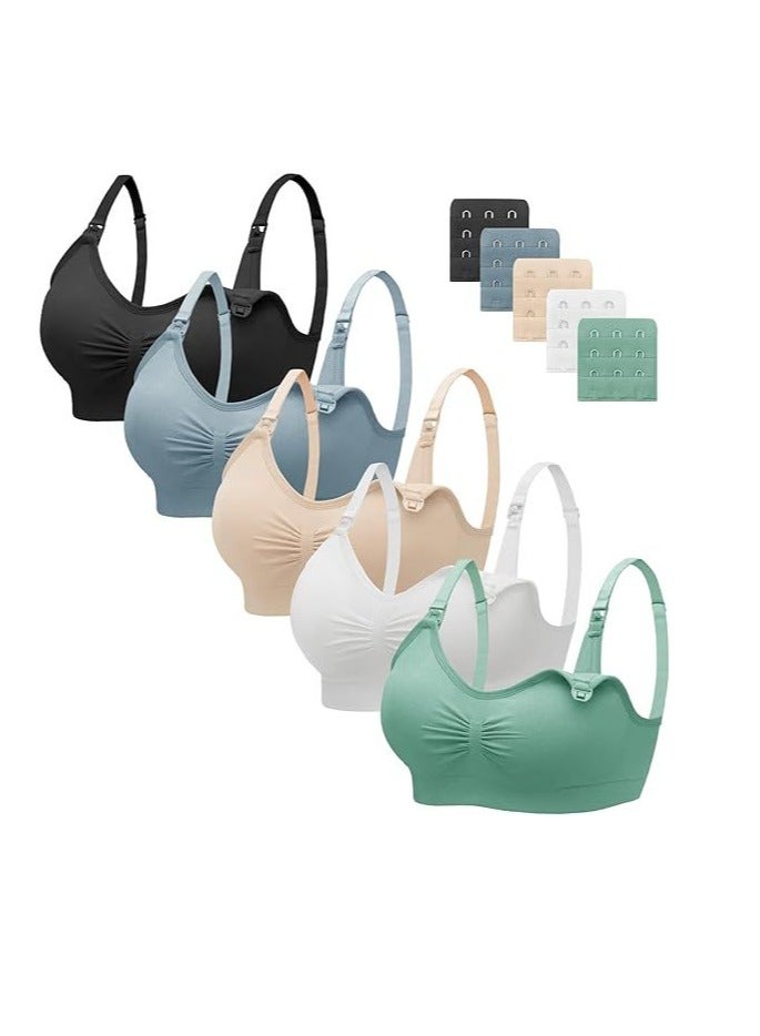 Nursing Bra 5 Pack Womens Maternity Breastfeeding Bra Seamless Wireless Sleep Bra with Bra Extenders  - Image 1