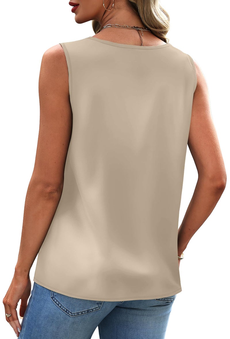 Sipaya Satin Blouses for Women Dressy Casual V Neck Tank Tops for Women Sparkly Sleeveless Gold Silk Camisole Tops Spring Vacation Travel Outfits M - Image 4