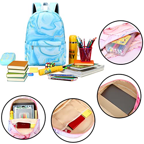 LOIDOU Backpack for Teen Girls Bookbags School Backpack with Lunch Box and Pencil Case 3 in 1 School Bags Set (Marble Blue) - Image 4