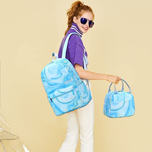 LOIDOU Backpack for Teen Girls Bookbags School Backpack with Lunch Box and Pencil Case 3 in 1 School Bags Set (Marble Blue) - Image 5